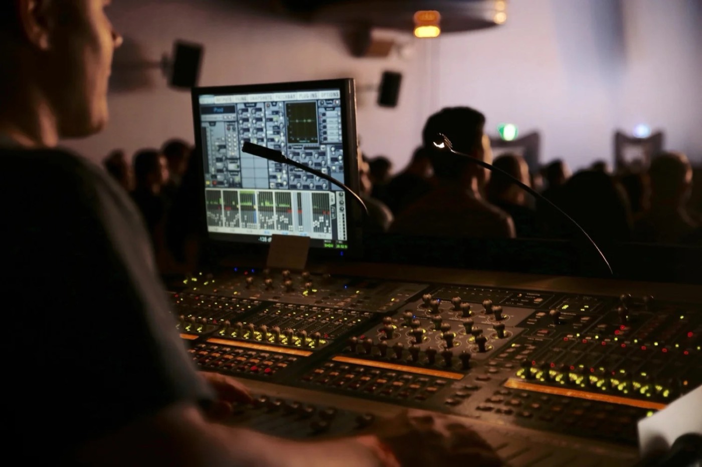 Audio mixing desk at a conference
